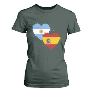 Argentina Spain Flag Two Hearts Graphic T Shirt For Women Dual Argentine Spanish Heritage Love Pride