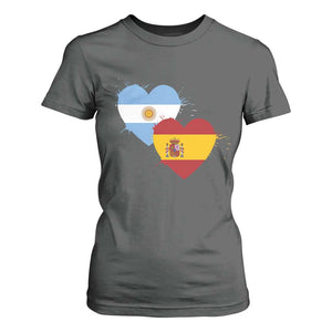 Argentina Spain Flag Two Hearts Graphic T Shirt For Women Dual Argentine Spanish Heritage Love Pride