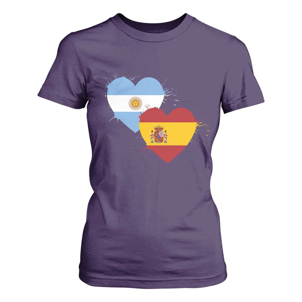 Argentina Spain Flag Two Hearts Graphic T Shirt For Women Dual Argentine Spanish Heritage Love Pride