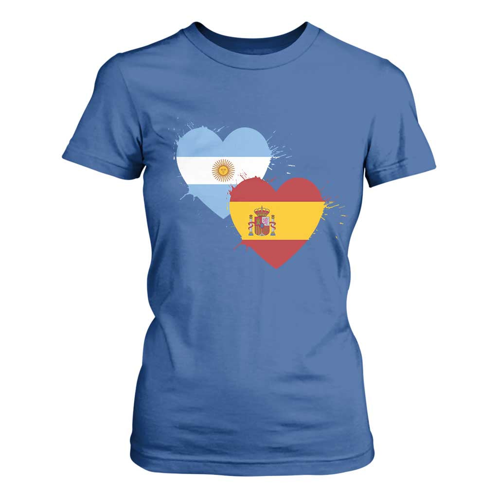 Argentina Spain Flag Two Hearts Graphic T Shirt For Women Dual Argentine Spanish Heritage Love Pride