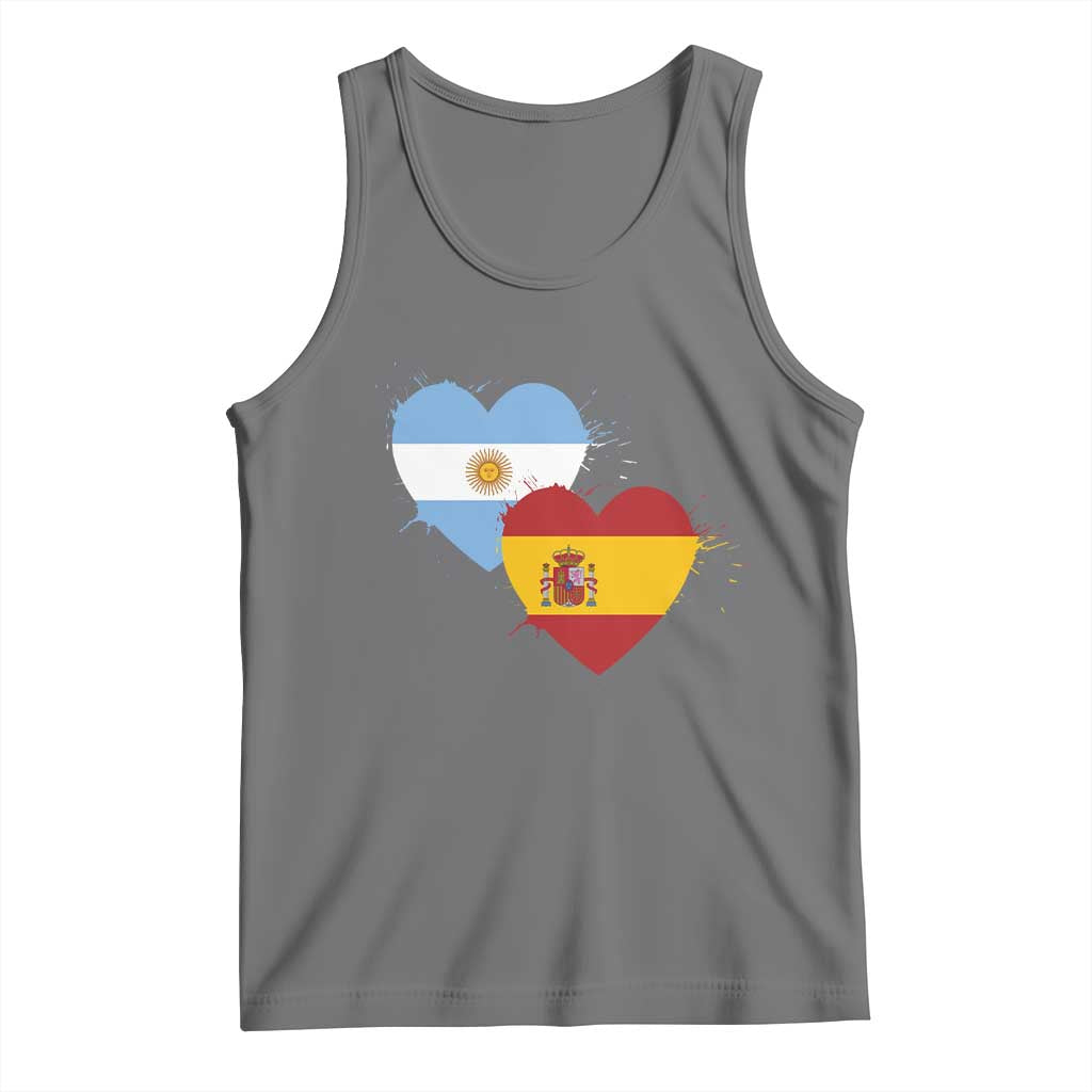 Argentina Spain Flag Two Hearts Graphic Tank Top Dual Argentine Spanish Heritage Love Pride
