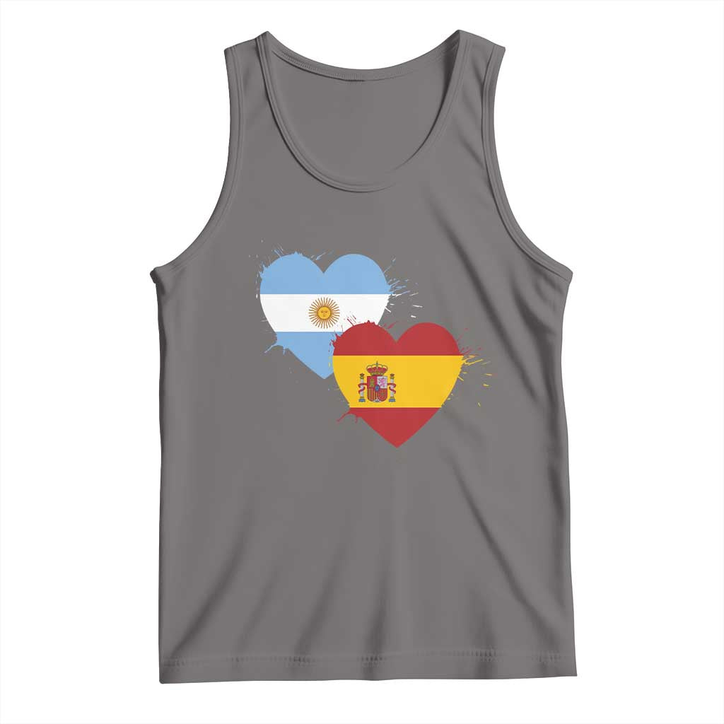 Argentina Spain Flag Two Hearts Graphic Tank Top Dual Argentine Spanish Heritage Love Pride
