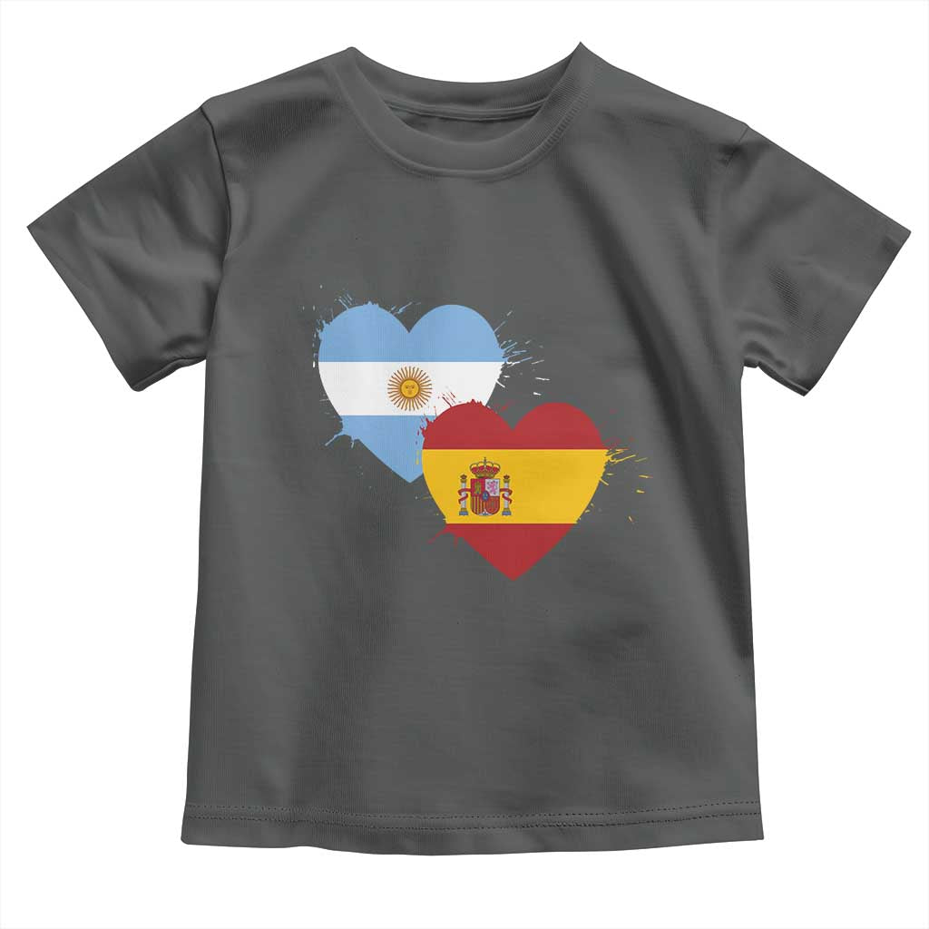 Argentina Spain Flag Two Hearts Graphic Toddler T Shirt Dual Argentine Spanish Heritage Love Pride