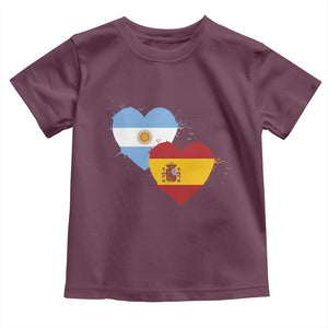 Argentina Spain Flag Two Hearts Graphic Toddler T Shirt Dual Argentine Spanish Heritage Love Pride
