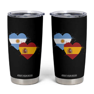 Argentina Spain Flag Two Hearts Graphic Tumbler Cup Dual Argentine Spanish Heritage Love Pride