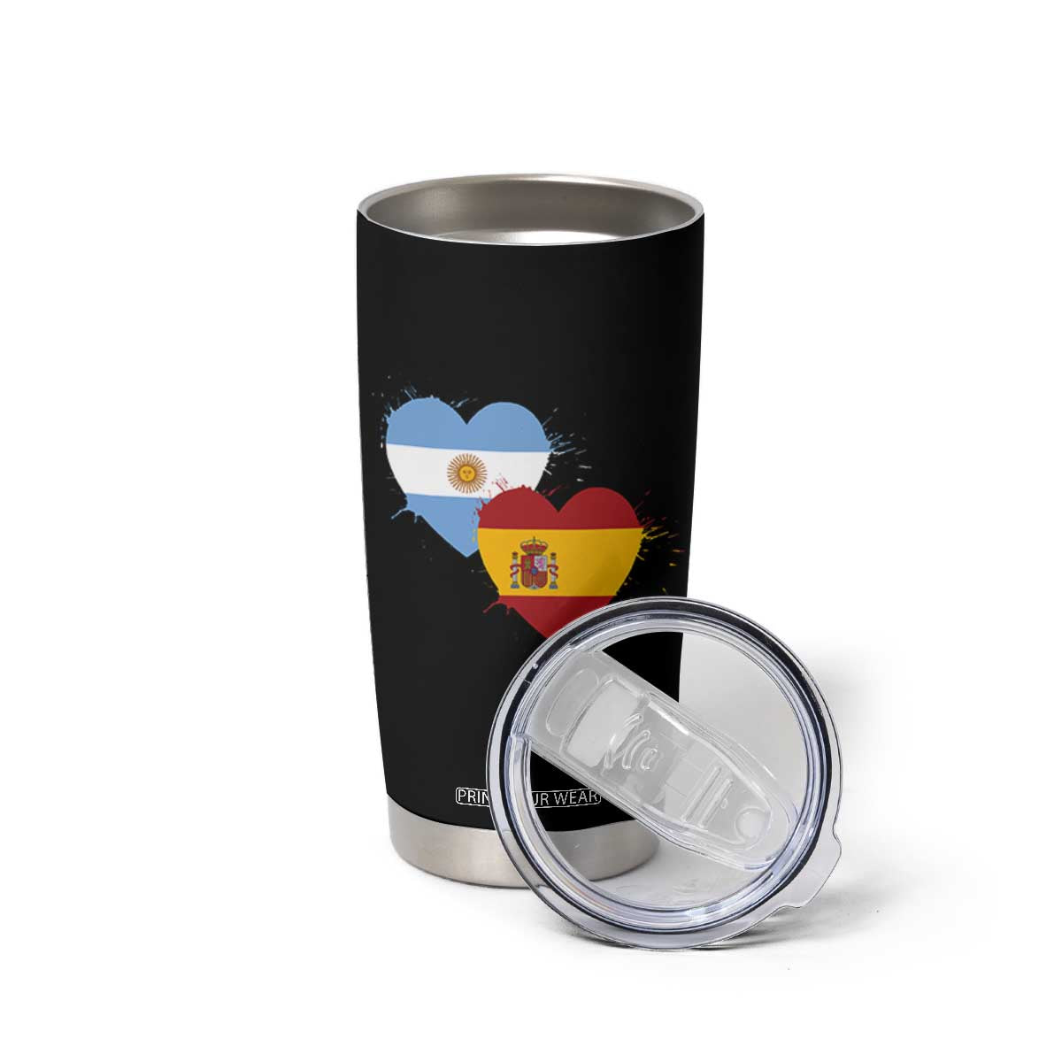 Argentina Spain Flag Two Hearts Graphic Tumbler Cup Dual Argentine Spanish Heritage Love Pride