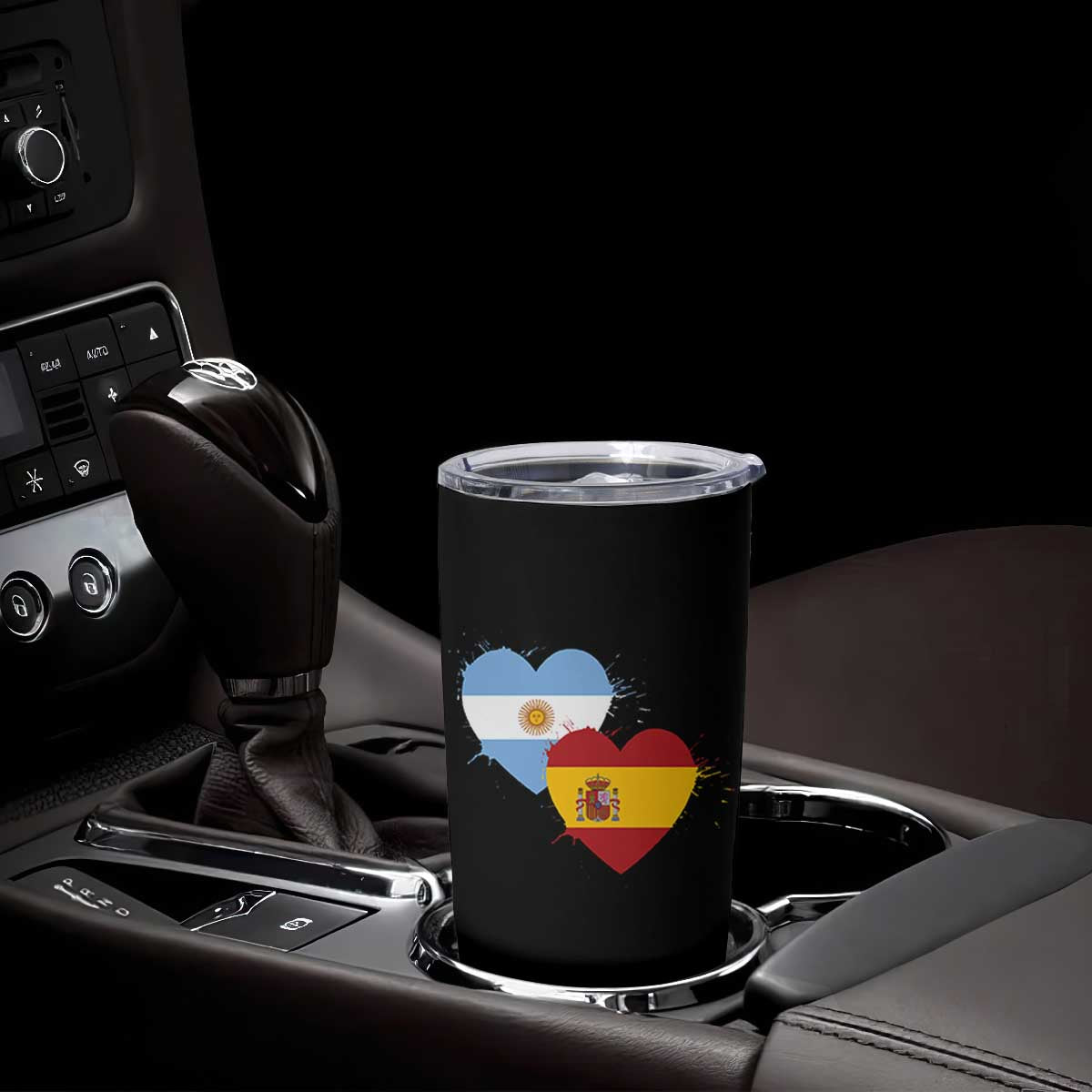 Argentina Spain Flag Two Hearts Graphic Tumbler Cup Dual Argentine Spanish Heritage Love Pride