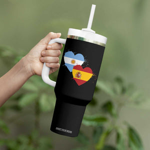 Argentina Spain Flag Two Hearts Graphic Tumbler With Handle Dual Argentine Spanish Heritage Love Pride