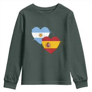Argentina Spain Flag Two Hearts Graphic Youth Sweatshirt Dual Argentine Spanish Heritage Love Pride