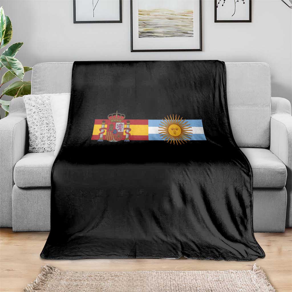 Spain Argentina Dual Flag Graphic Throw Blanket Mixed Roots Spanish Argentine Heritage Pride Match Day