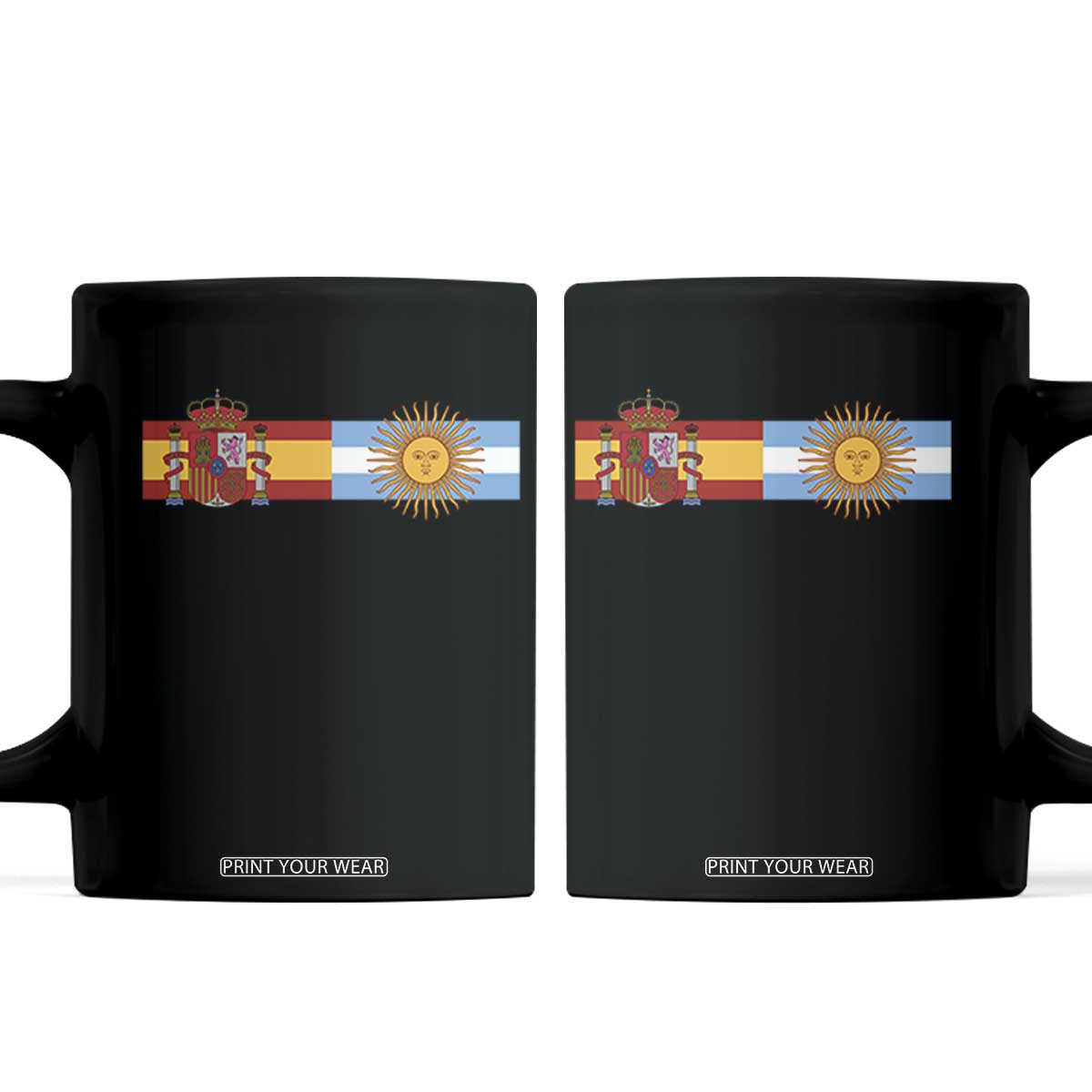 Spain Argentina Dual Flag Graphic Coffee Mug Mixed Roots Spanish Argentine Heritage Pride Match Day TS02 Black Print Your Wear