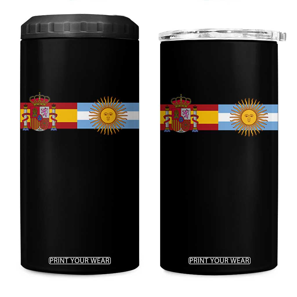 Spain Argentina Dual Flag Graphic 4 in 1 Can Cooler Tumbler Mixed Roots Spanish Argentine Heritage Pride Match Day