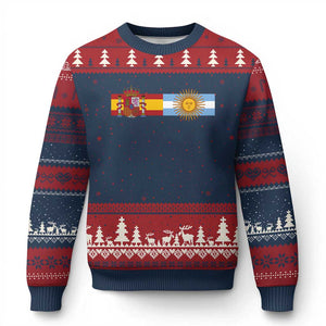 Spain Argentina Dual Flag Graphic Ugly Christmas Sweater Mixed Roots Spanish Argentine Heritage Pride Match Day
