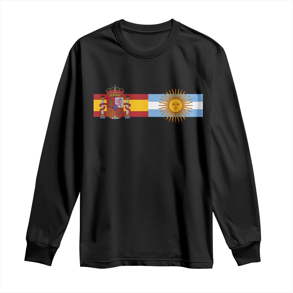 Spain Argentina Dual Flag Graphic Long Sleeve Shirt Mixed Roots Spanish Argentine Heritage Pride Match Day TS02 Black Print Your Wear