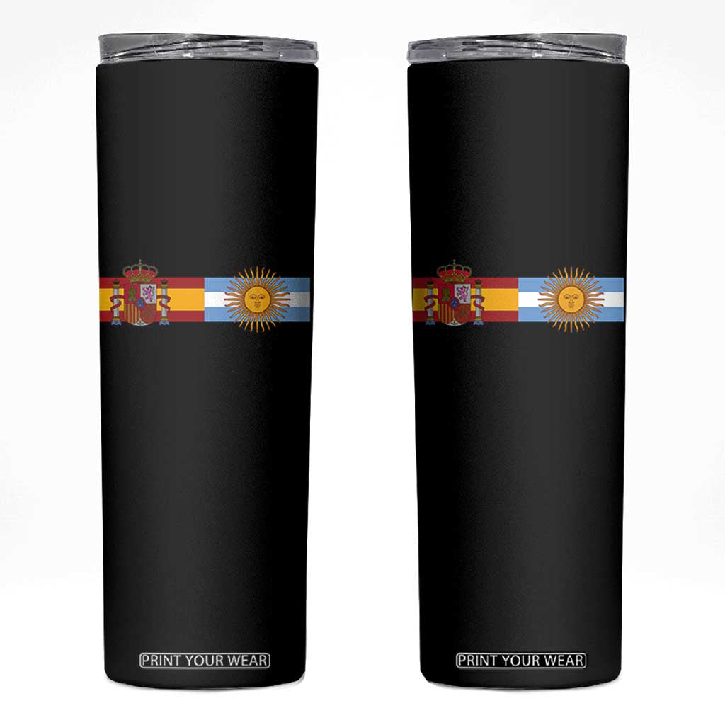 Spain Argentina Dual Flag Graphic Skinny Tumbler Mixed Roots Spanish Argentine Heritage Pride Match Day