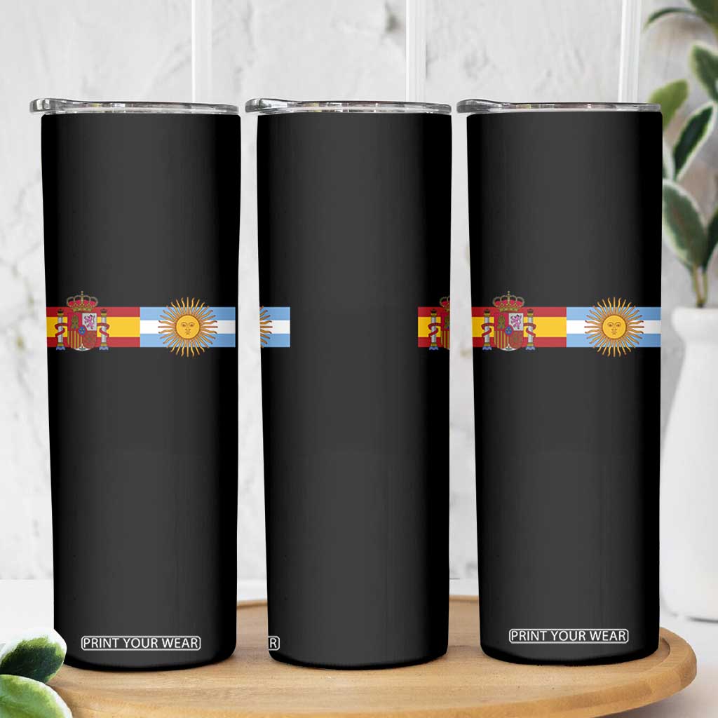 Spain Argentina Dual Flag Graphic Skinny Tumbler Mixed Roots Spanish Argentine Heritage Pride Match Day