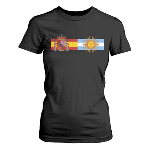 Spain Argentina Dual Flag Graphic T Shirt For Women Mixed Roots Spanish Argentine Heritage Pride Match Day