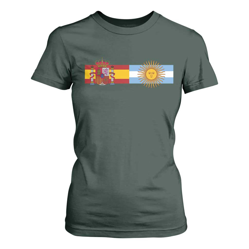 Spain Argentina Dual Flag Graphic T Shirt For Women Mixed Roots Spanish Argentine Heritage Pride Match Day