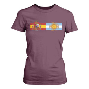 Spain Argentina Dual Flag Graphic T Shirt For Women Mixed Roots Spanish Argentine Heritage Pride Match Day