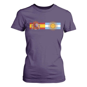 Spain Argentina Dual Flag Graphic T Shirt For Women Mixed Roots Spanish Argentine Heritage Pride Match Day
