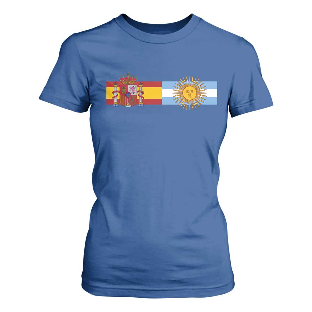 Spain Argentina Dual Flag Graphic T Shirt For Women Mixed Roots Spanish Argentine Heritage Pride Match Day