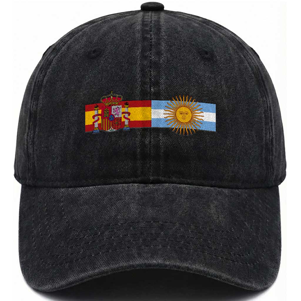 Spain Argentina Dual Flag Graphic Washed Cotton Baseball Cap Mixed Roots Spanish Argentine Heritage Pride Match Day TS02 Print Your Wear
