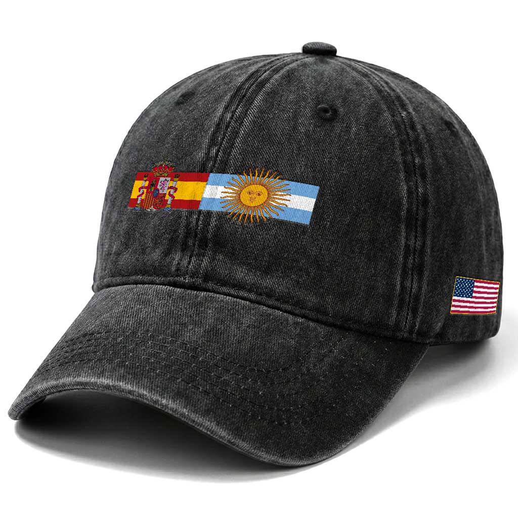 Spain Argentina Dual Flag Graphic Washed Cotton Baseball Cap Mixed Roots Spanish Argentine Heritage Pride Match Day
