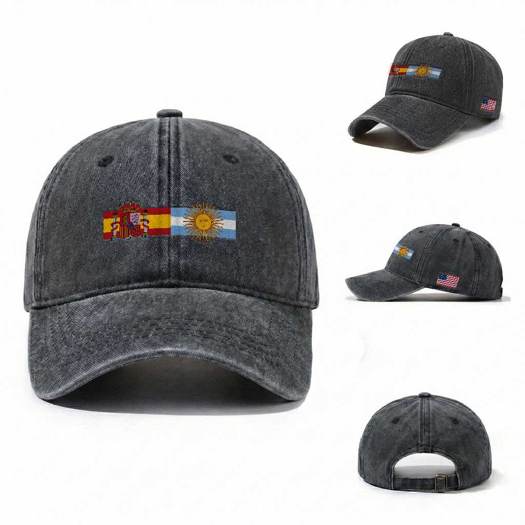 Spain Argentina Dual Flag Graphic Washed Cotton Baseball Cap Mixed Roots Spanish Argentine Heritage Pride Match Day