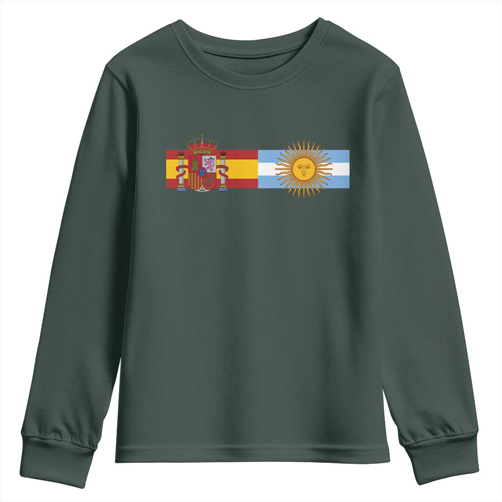 Spain Argentina Dual Flag Graphic Youth Sweatshirt Mixed Roots Spanish Argentine Heritage Pride Match Day