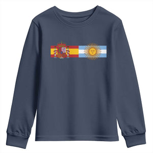 Spain Argentina Dual Flag Graphic Youth Sweatshirt Mixed Roots Spanish Argentine Heritage Pride Match Day