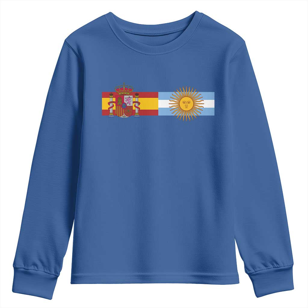 Spain Argentina Dual Flag Graphic Youth Sweatshirt Mixed Roots Spanish Argentine Heritage Pride Match Day