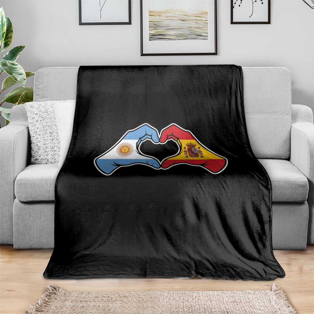 Argentina Spain Flag Heart Hands Graphic Throw Blanket Argentine Spanish Mixed Roots Pride Dual Heritage Match Day