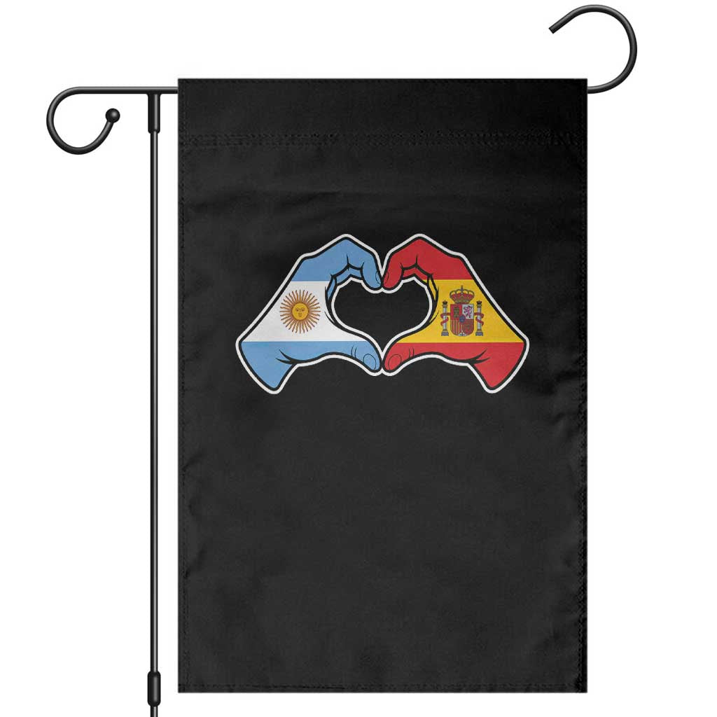 Argentina Spain Flag Heart Hands Graphic Garden Flag Argentine Spanish Mixed Roots Pride Dual Heritage Match Day TS02 Black Print Your Wear