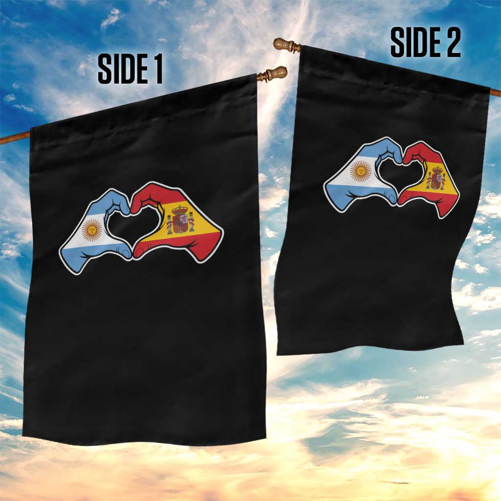 Argentina Spain Flag Heart Hands Graphic Garden Flag Argentine Spanish Mixed Roots Pride Dual Heritage Match Day