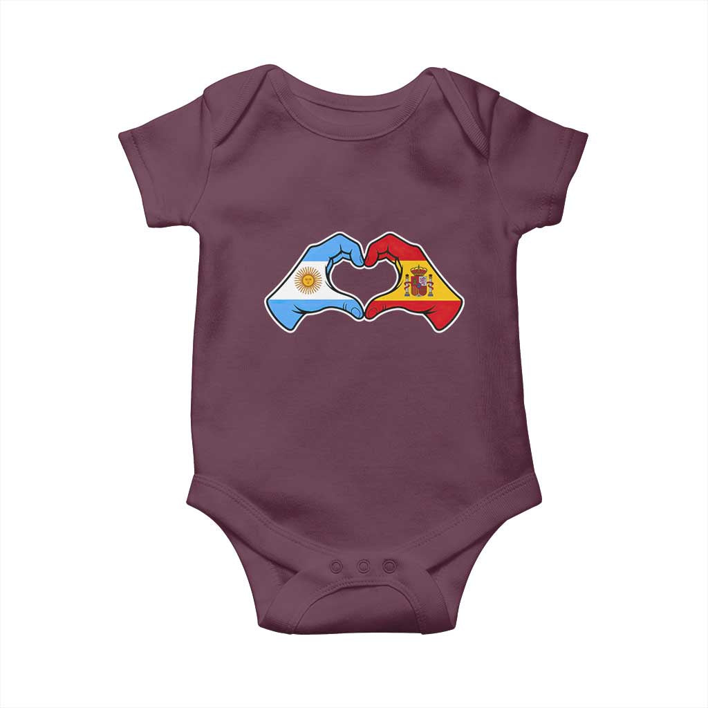 Argentina Spain Flag Heart Hands Graphic Baby Onesie Argentine Spanish Mixed Roots Pride Dual Heritage Match Day