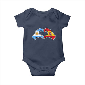 Argentina Spain Flag Heart Hands Graphic Baby Onesie Argentine Spanish Mixed Roots Pride Dual Heritage Match Day