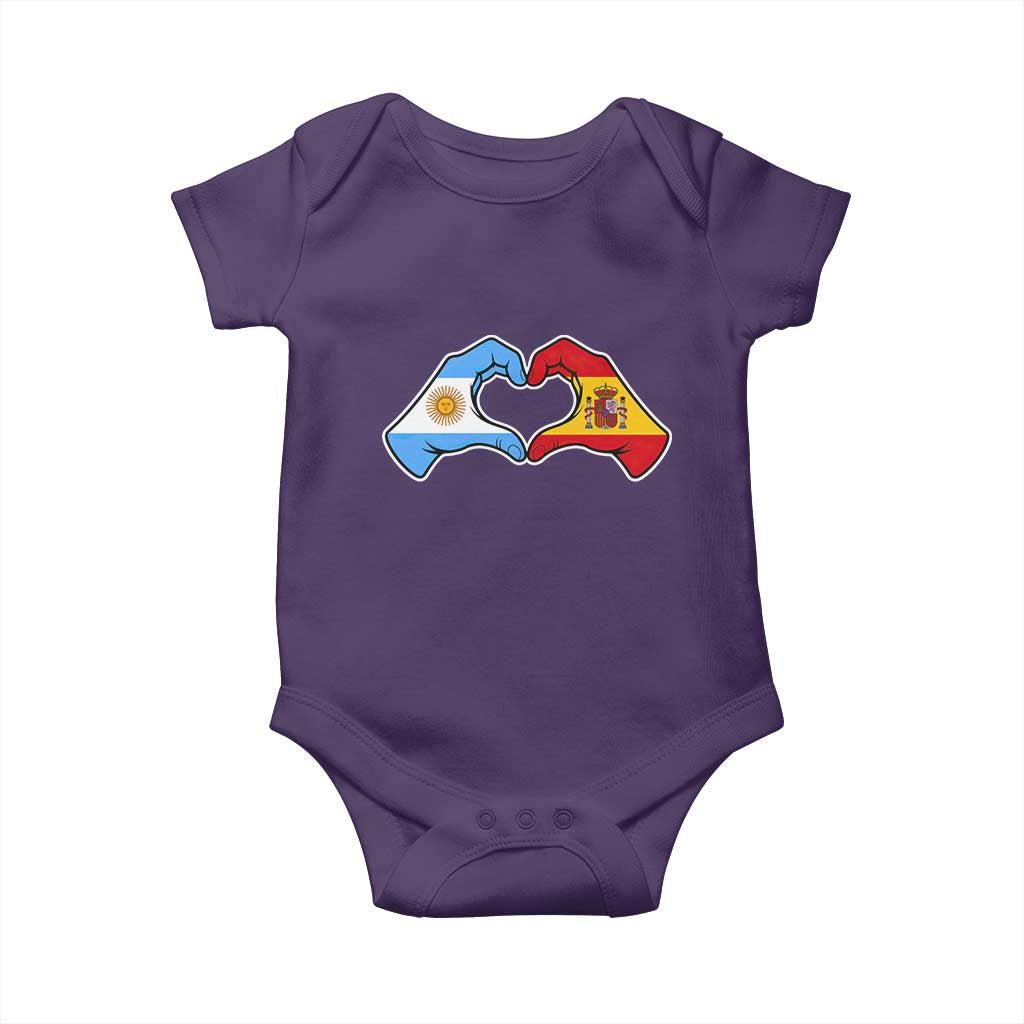 Argentina Spain Flag Heart Hands Graphic Baby Onesie Argentine Spanish Mixed Roots Pride Dual Heritage Match Day