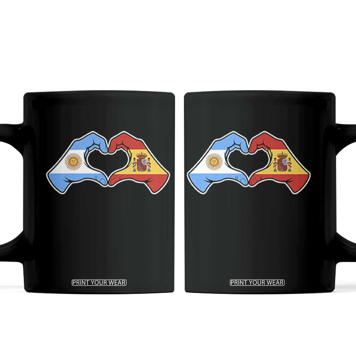 Argentina Spain Flag Heart Hands Graphic Coffee Mug Argentine Spanish Mixed Roots Pride Dual Heritage Match Day