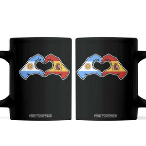 Argentina Spain Flag Heart Hands Graphic Coffee Mug Argentine Spanish Mixed Roots Pride Dual Heritage Match Day