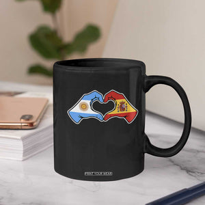 Argentina Spain Flag Heart Hands Graphic Coffee Mug Argentine Spanish Mixed Roots Pride Dual Heritage Match Day