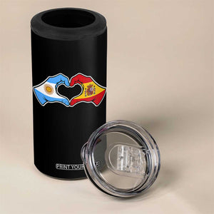 Argentina Spain Flag Heart Hands Graphic 4 in 1 Can Cooler Tumbler Argentine Spanish Mixed Roots Pride Dual Heritage Match Day