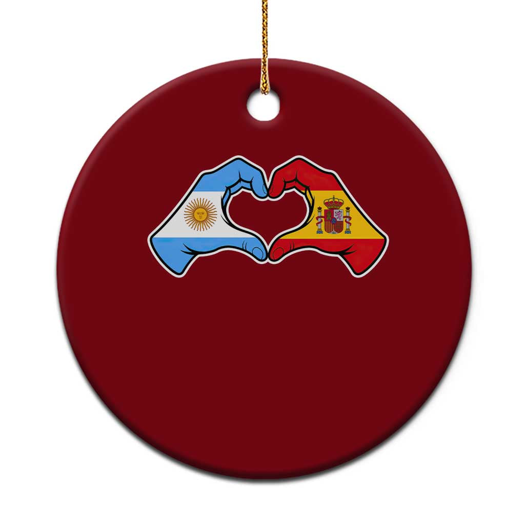 Argentina Spain Flag Heart Hands Graphic Ceramic Ornament Argentine Spanish Mixed Roots Pride Dual Heritage Match Day