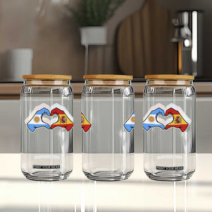 Argentina Spain Flag Heart Hands Graphic Glass Can Argentine Spanish Mixed Roots Pride Dual Heritage Match Day