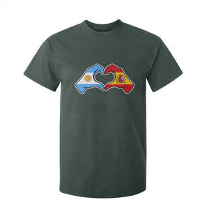 Argentina Spain Flag Heart Hands Graphic T Shirt For Kid Argentine Spanish Mixed Roots Pride Dual Heritage Match Day