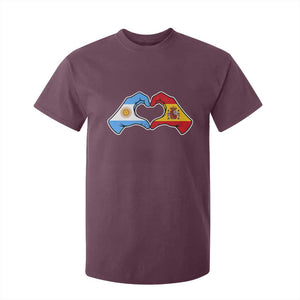 Argentina Spain Flag Heart Hands Graphic T Shirt For Kid Argentine Spanish Mixed Roots Pride Dual Heritage Match Day