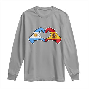 Argentina Spain Flag Heart Hands Graphic Long Sleeve Shirt Argentine Spanish Mixed Roots Pride Dual Heritage Match Day