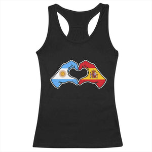 Argentina Spain Flag Heart Hands Graphic Racerback Tank Top Argentine Spanish Mixed Roots Pride Dual Heritage Match Day