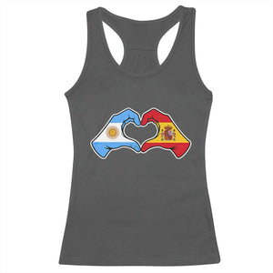 Argentina Spain Flag Heart Hands Graphic Racerback Tank Top Argentine Spanish Mixed Roots Pride Dual Heritage Match Day