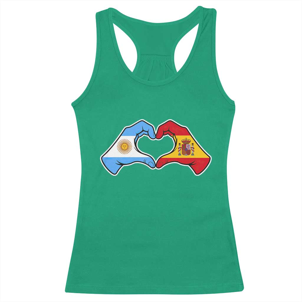 Argentina Spain Flag Heart Hands Graphic Racerback Tank Top Argentine Spanish Mixed Roots Pride Dual Heritage Match Day