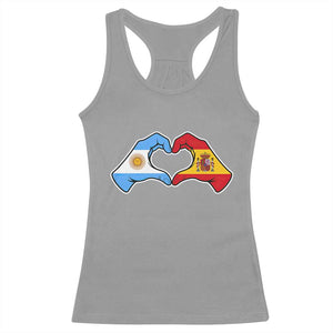 Argentina Spain Flag Heart Hands Graphic Racerback Tank Top Argentine Spanish Mixed Roots Pride Dual Heritage Match Day